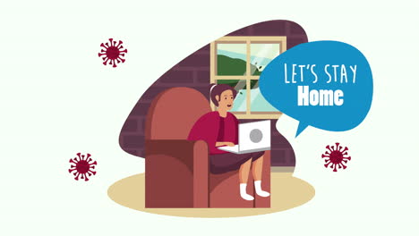 stay at home campaign with woman working in laptop