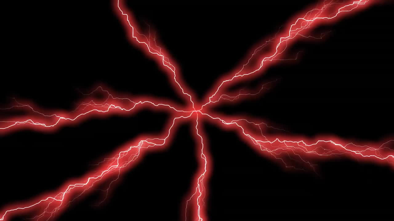 Red lightning bolts animation radiating from center on black background