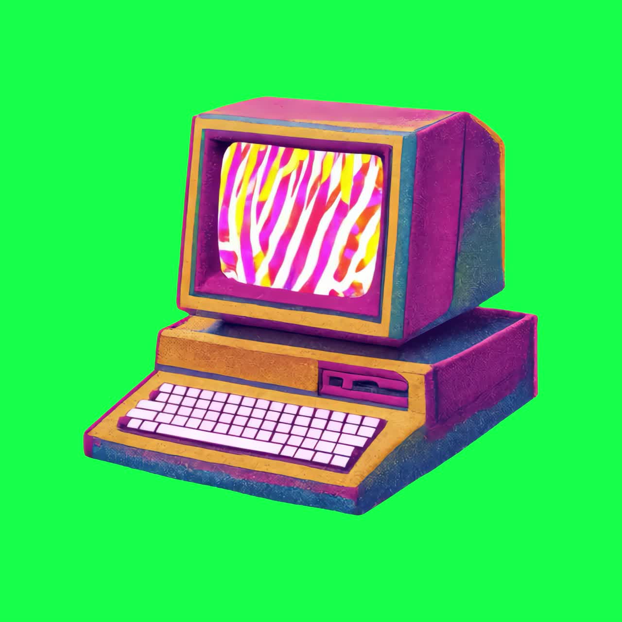 Retro färgglad datorillustrationsanimering, transparent 4K-video, greenscreen