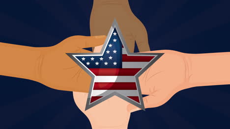 humans hands lifting united states of america flag in star