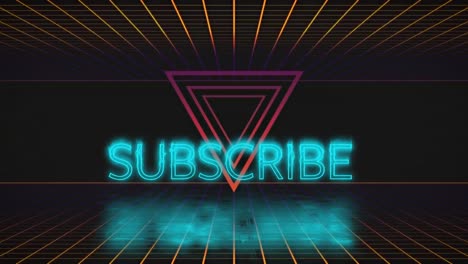 Animation-of-subscribe-neon-text-over-triangle-and-squares