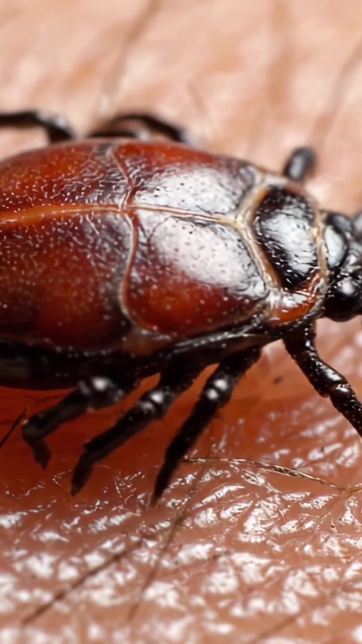 Macro esplorazione delle zecche sulla pelle umana: uno sguardo ravvicinato alla loro texture, struttura corporea e interazioni con l'ambiente