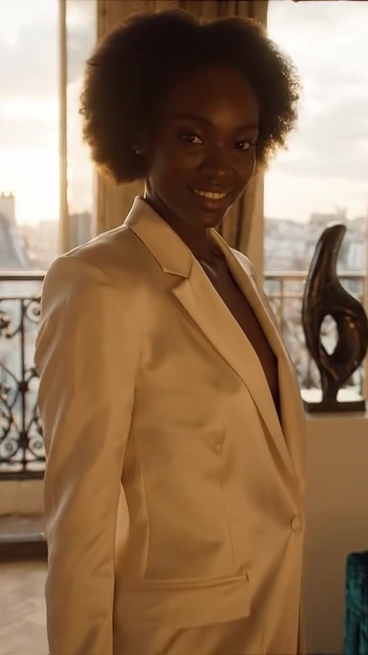 Mulher elegante em um ambiente luxuoso, exibindo uma mistura de arte moderna e luz natural em um interior elegantemente decorado com uma atmosfera sofisticada.
