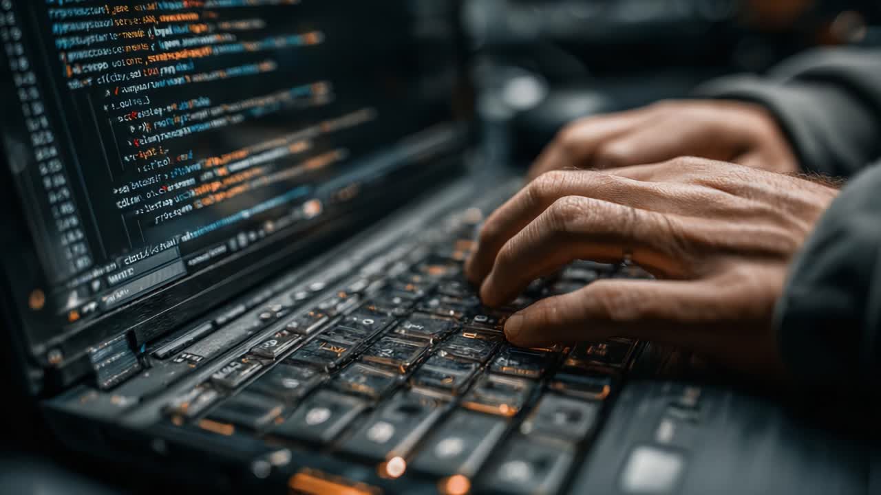 An Insightful Glimpse into the World of Coding: Capturing the Process of Programming with Hands Engaged on a Laptop Keyboard Surrounded by Lines of Code