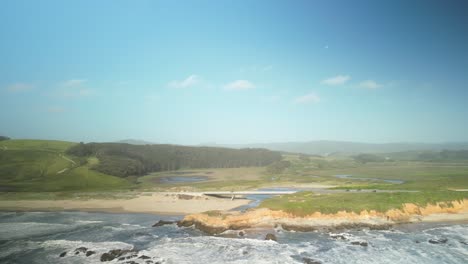aerial drone footage over pescadero state beach from the peninsula of northern california
