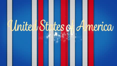 animation of sparkling united states of america text over red, white and blue stripes