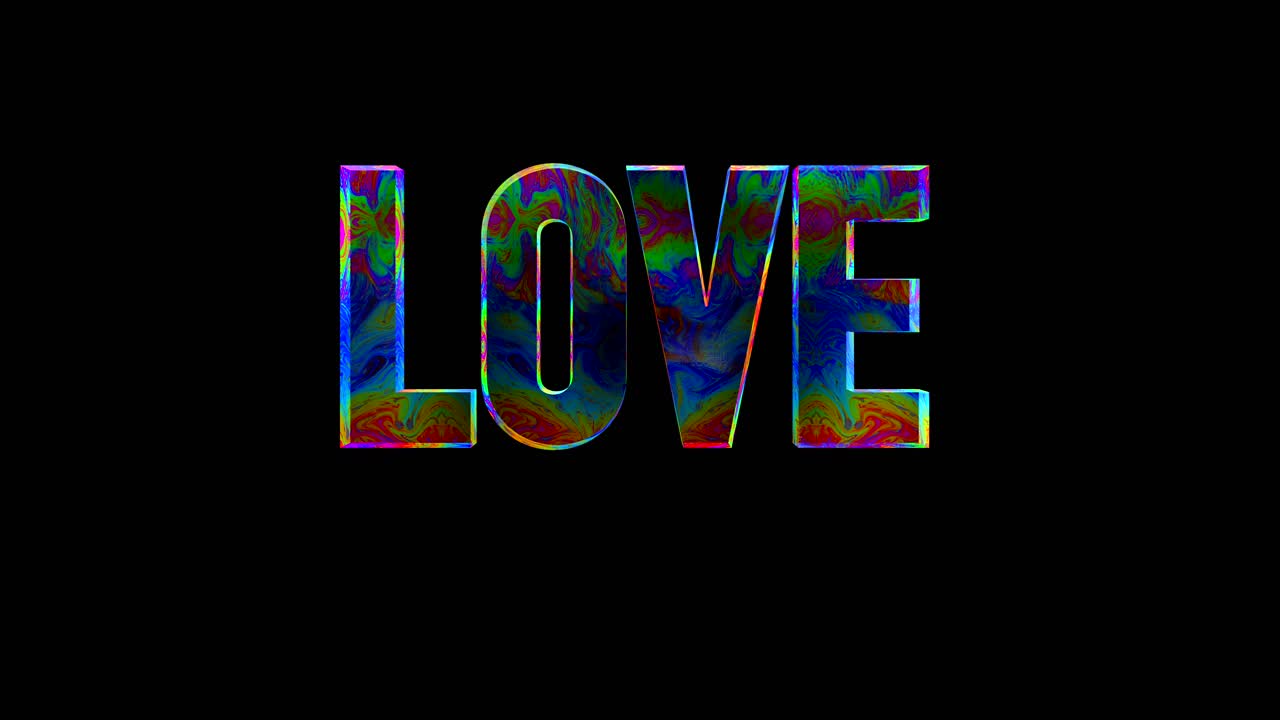 zoom en la toma de la palabra de amor en diferentes colores, feliz animación del día de san valentín