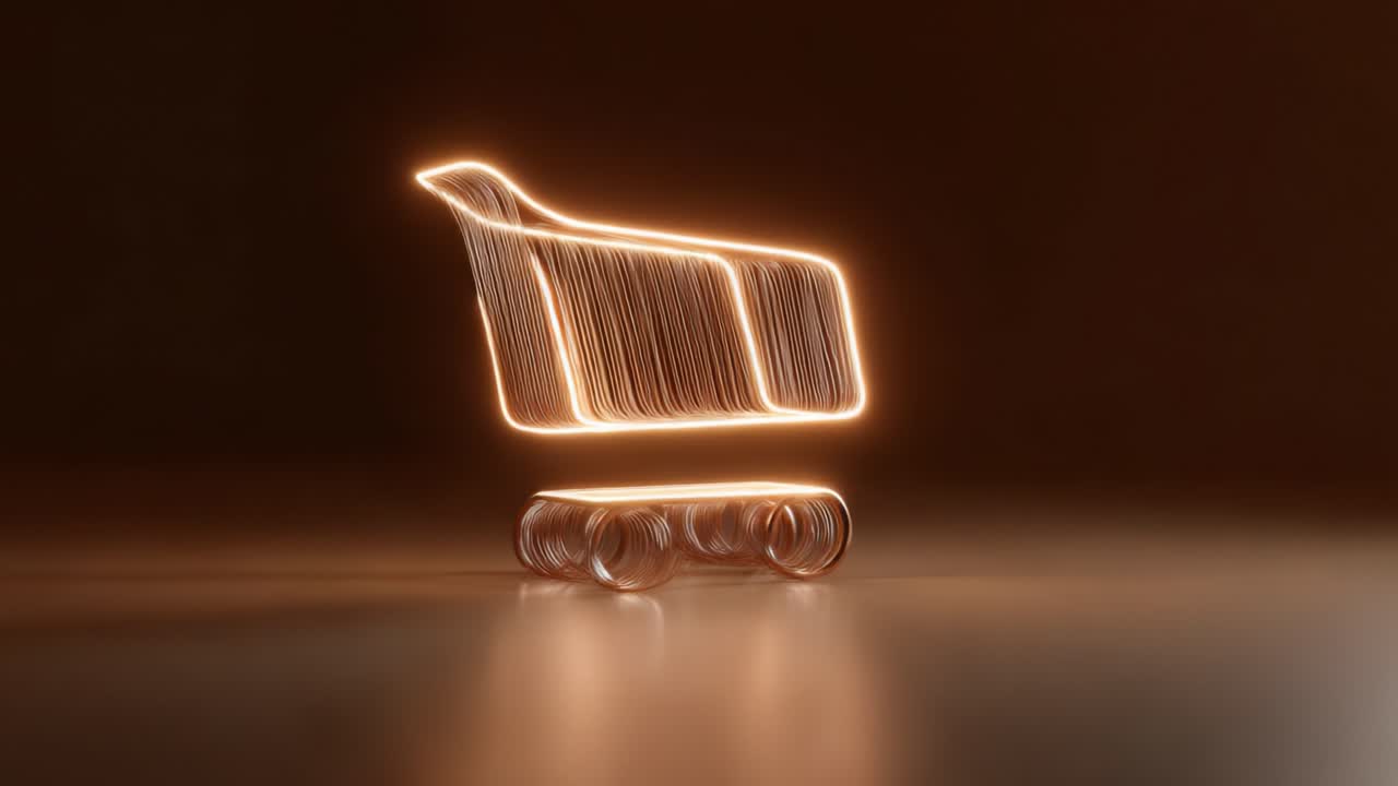 Dynamic Light-Rendered Shopping Cart Illustrating Modern Retail Concepts and Digital Commerce Trends in a Minimalistic Setting Through Innovative Visual Techniques
