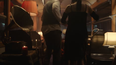 couple in vintage tramcar