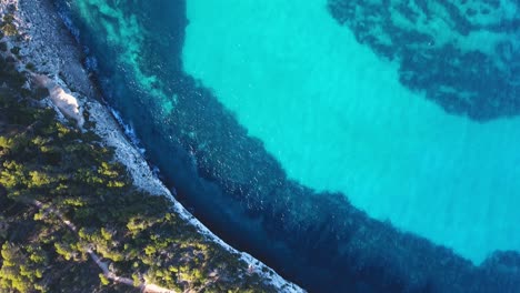 Aerial-view-of-the-beautiful-spanish-coastline-in-Mallorca,-Spain---Balearic-Islands