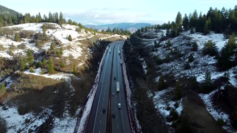 usa, ca, ashland, siskiyou pass, 2024-12-27 - drone view of the siskiyou pass on i-5 at sunrise during the winter