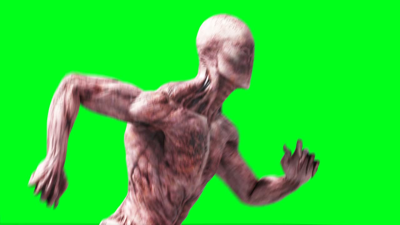 Scary monster animation. Phisical, motion, blur. Realistic 4k animation. Green screen
