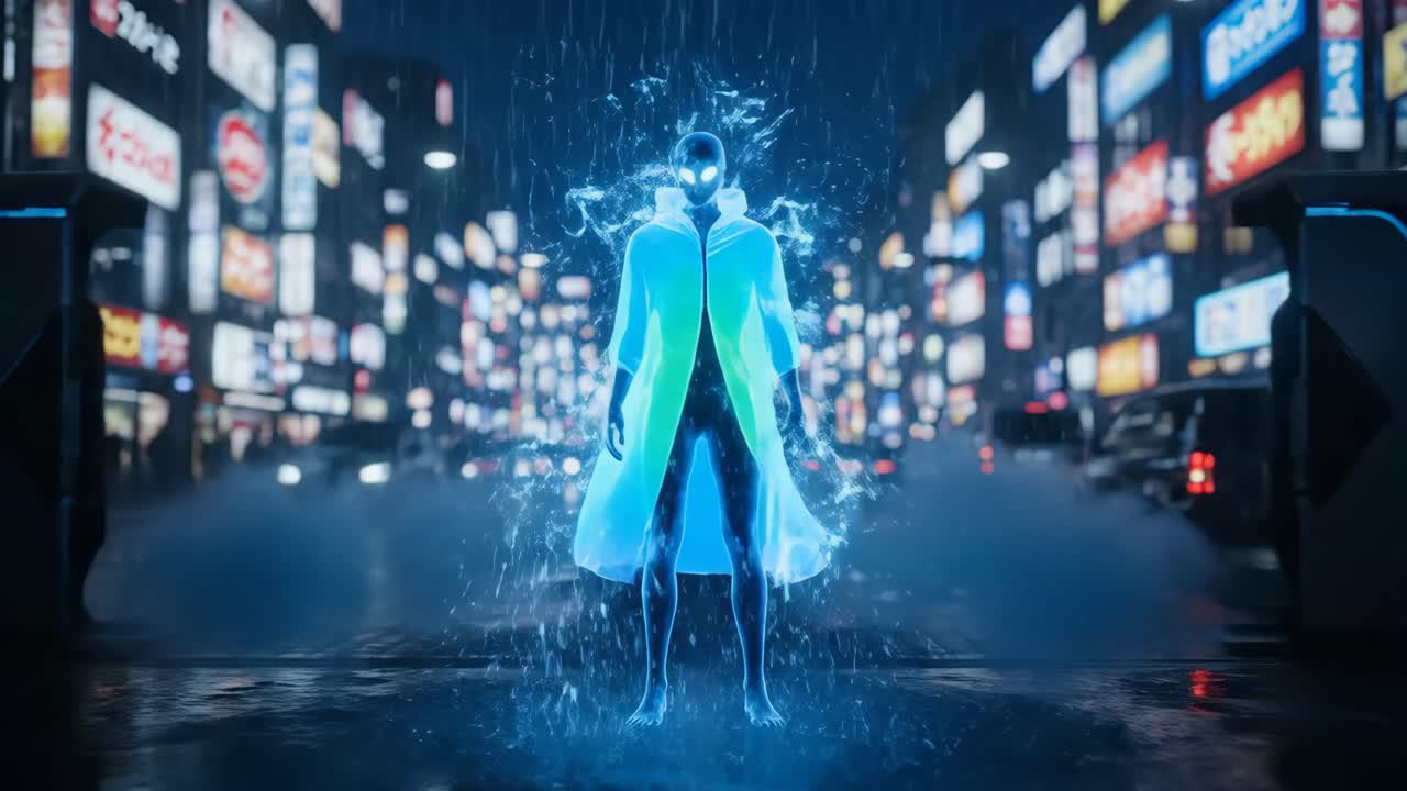 Cyberpunk Figure in Futuristic City