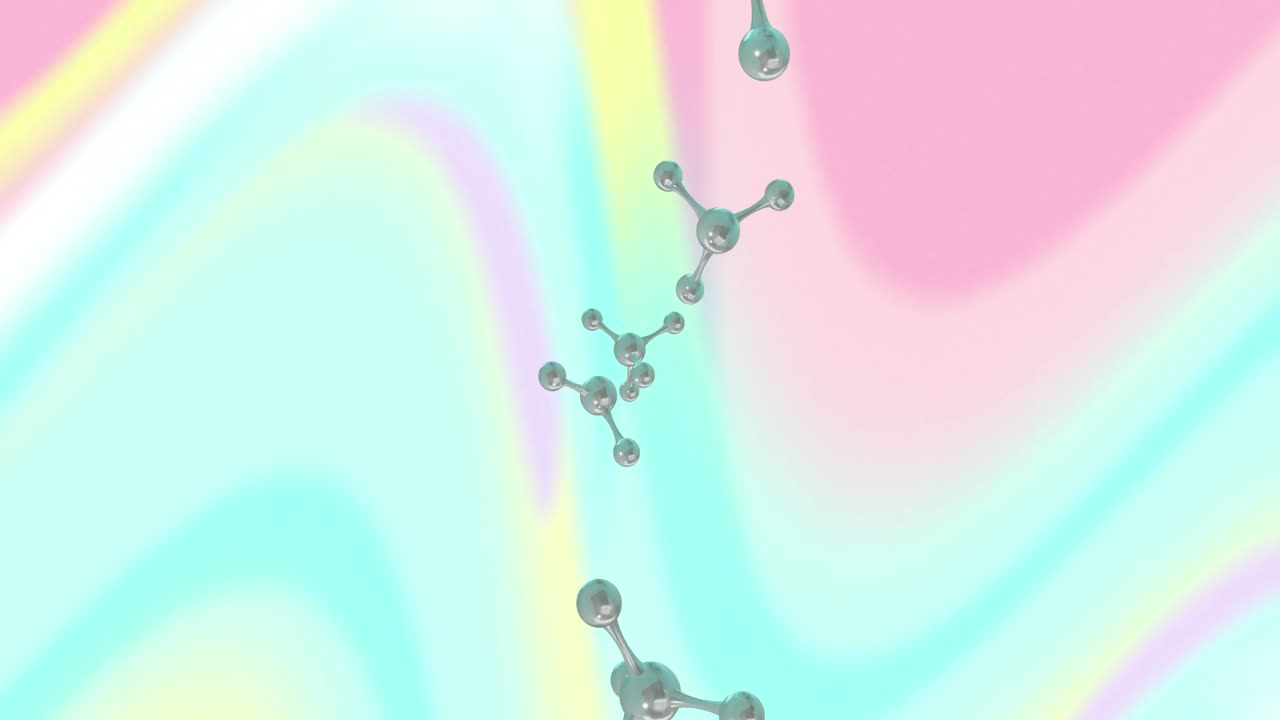다채로운 배경 위에 있는 분자의 마이크로 모델의 애니메이션