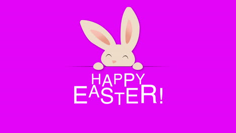 feliz texto de pascua y conejo sobre fondo morado 2
