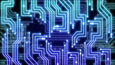 animación del procesamiento de datos a través de la red de conexiones de neón azul.