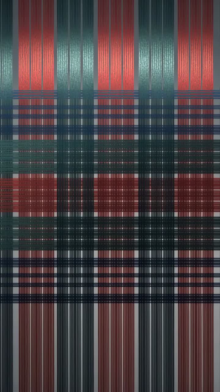 Vertical video: Animating glossy bands forming grid against light-gray wall, creating plaid pattern