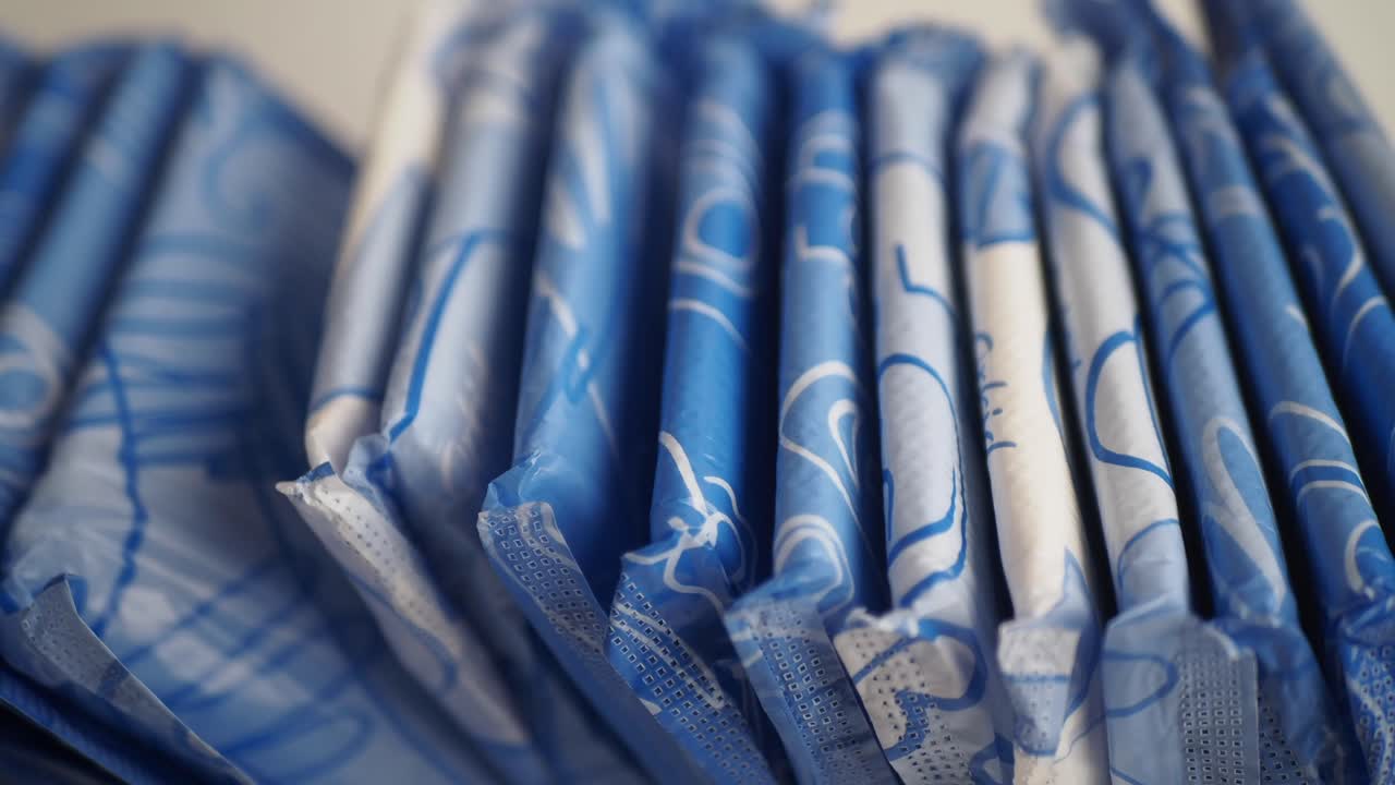 Close-up of neatly arranged feminine hygiene products