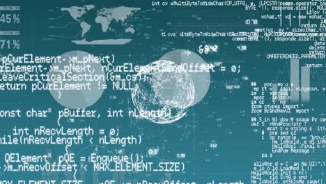 Desplazamiento-De-Datos,-Rotación-Del-Globo-Y-Gráficos-Sobre-Fondo-Azul