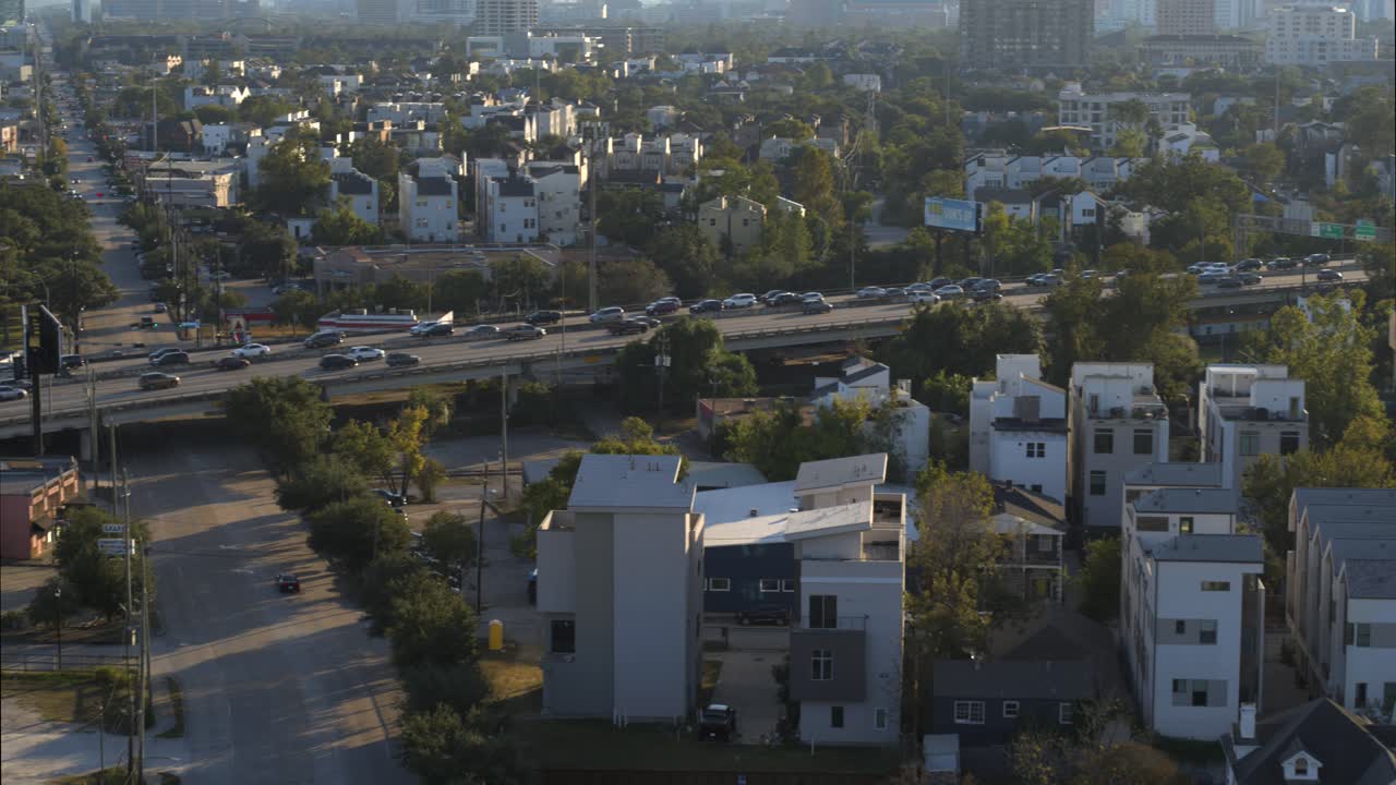 Drone view of newly built homes in Houston Third Ward area