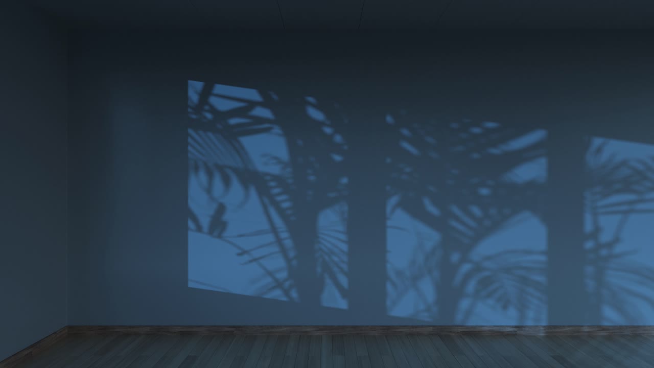 habitación vacía y sombras, marca lejos, renderización en 3d.