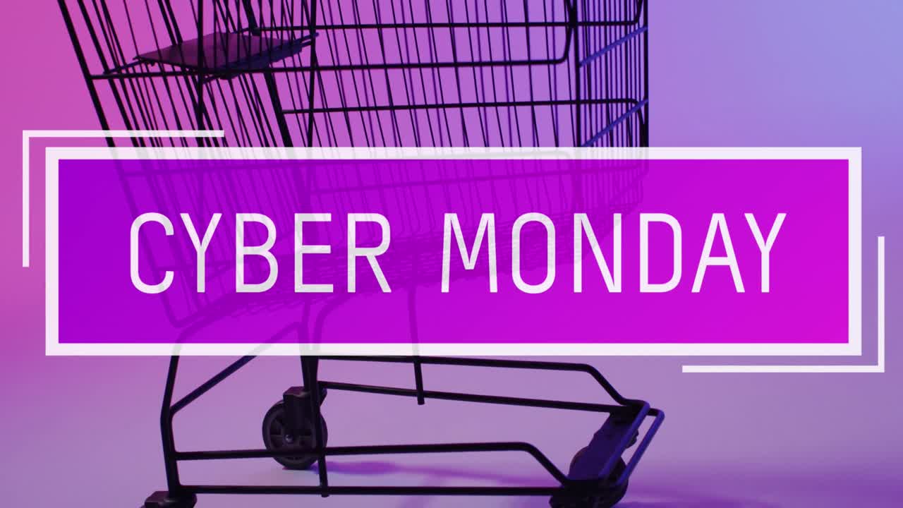 animación del texto del lunes cibernético sobre el carrito de compras