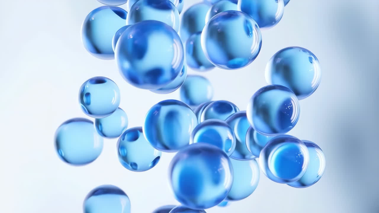 Abstract Blue Translucent Spheres and Droplets