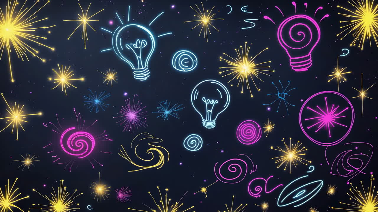 Neon Light Bulbs and Abstract Starbursts Pattern