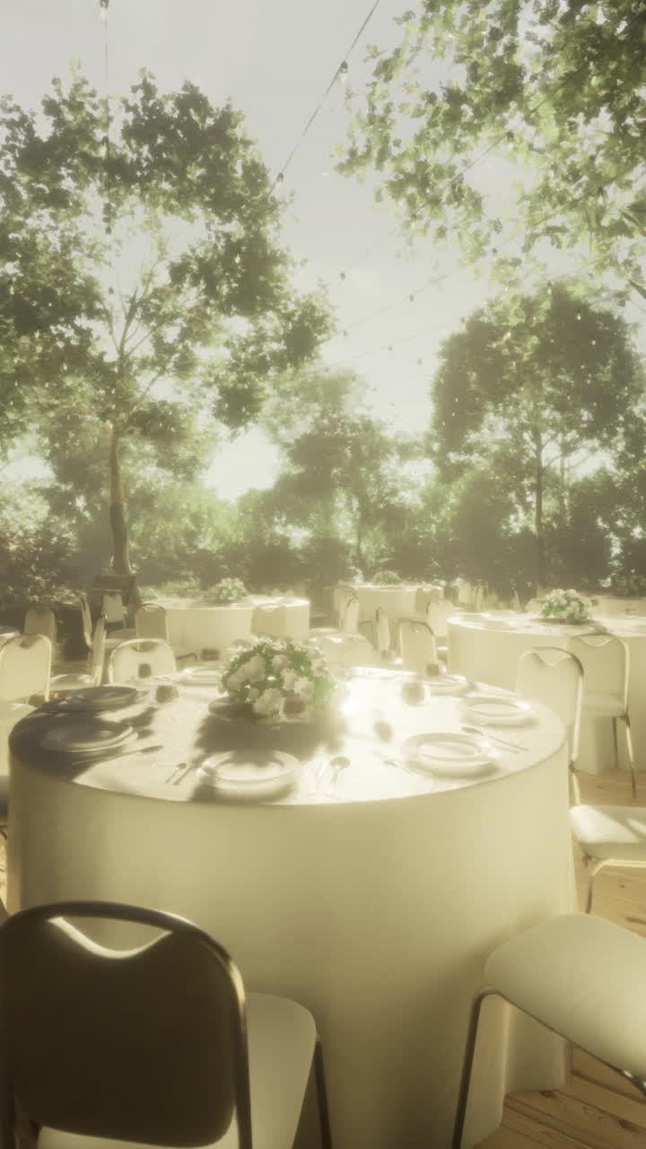 Outdoor dining setup for an elegant celebration among trees