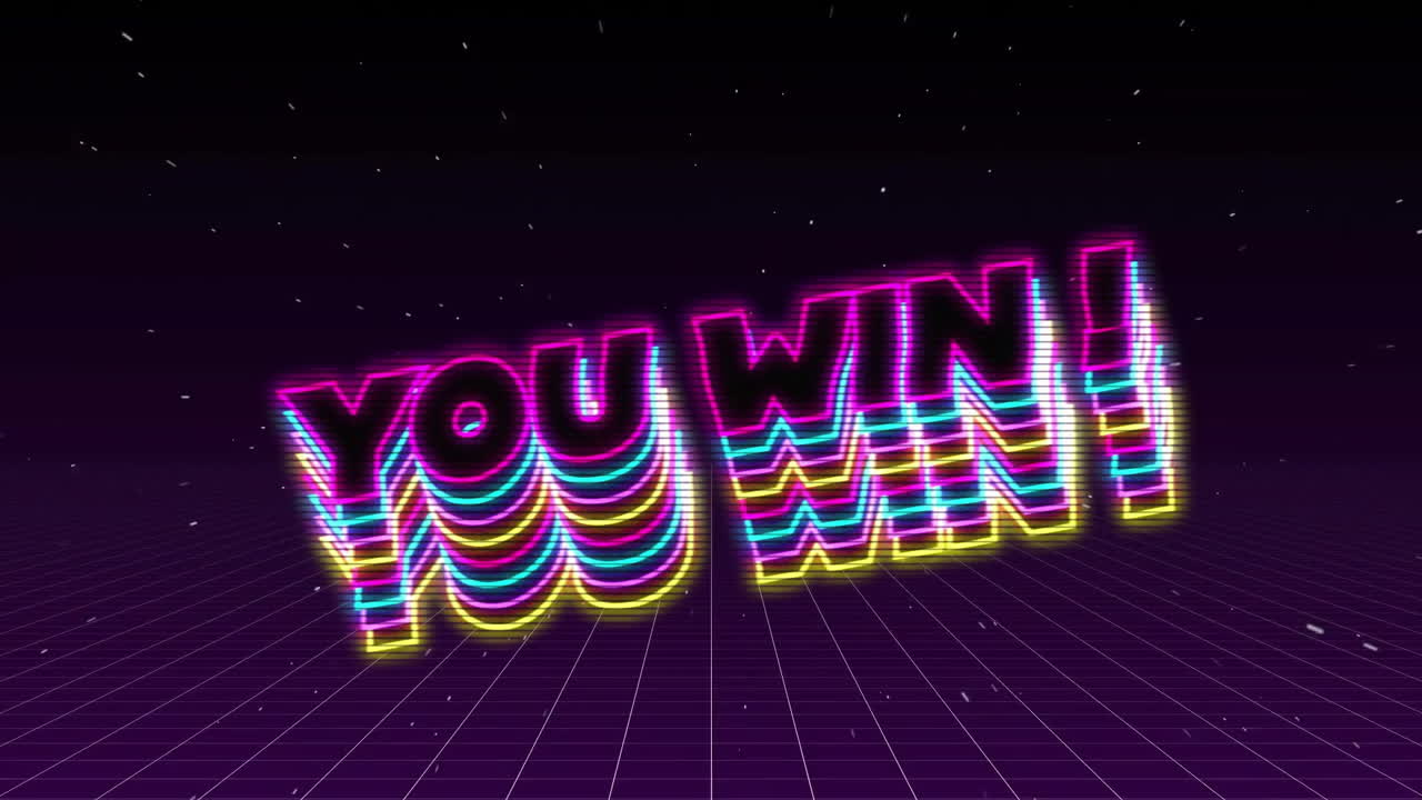 Animation of you win text over neon grid background