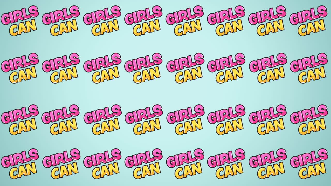 여러 소녀의 애니메이션은 파란색 배경에 문자를 보낼 수 있습니다.