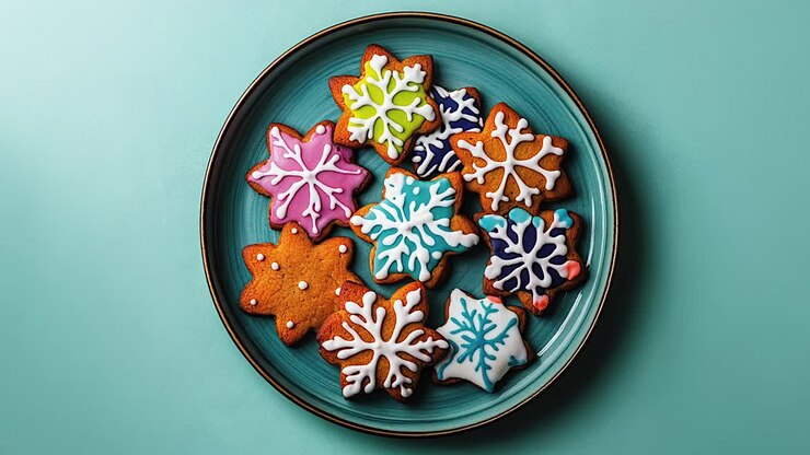 Colorful Gingerbread Cookies Decorated with Snowflakes