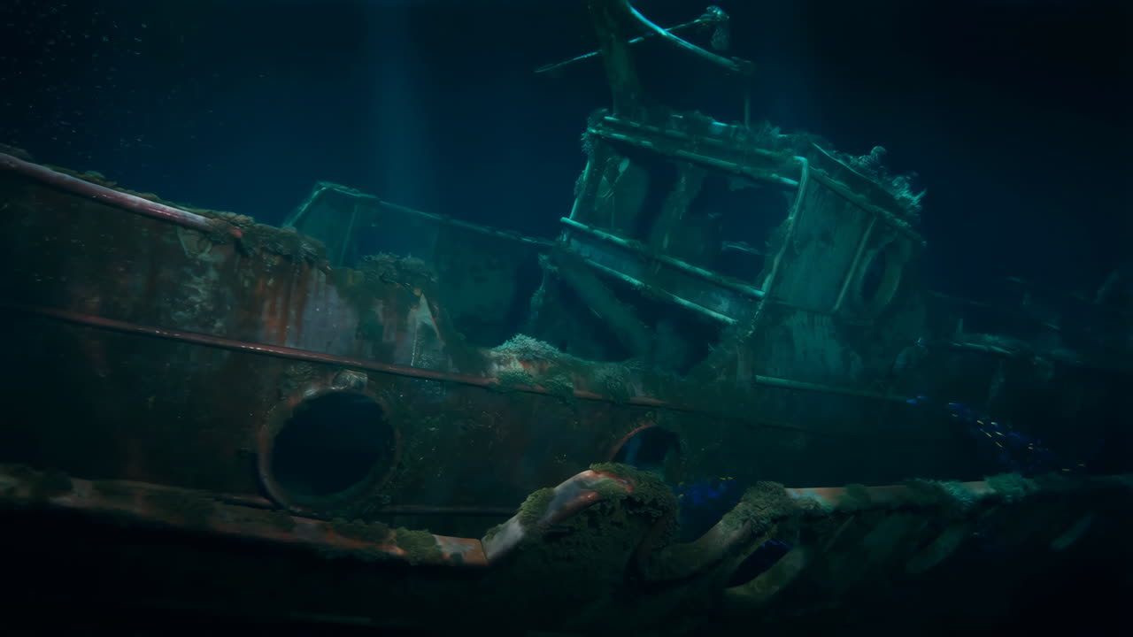 Sunken Shipwreck in the Deep Blue Sea