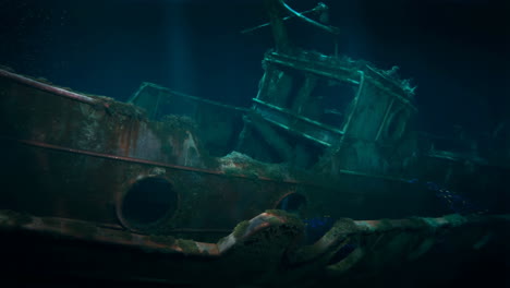 sunken shipwreck in the deep blue sea