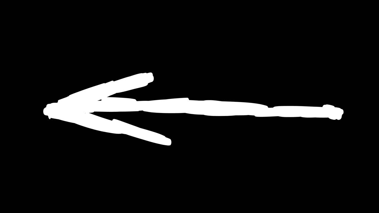 Hand Drawn White Arrow Pointing Left on Black Background