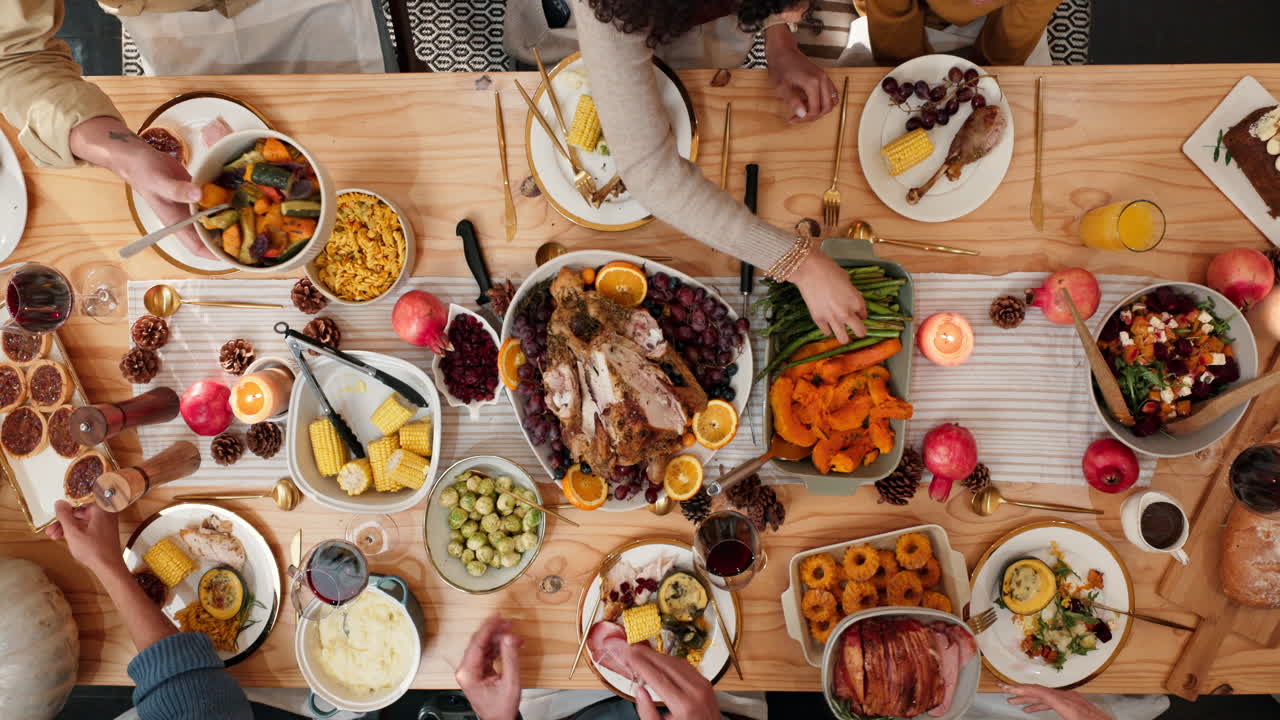 Thanksgiving Dinner Table Overhead Shot