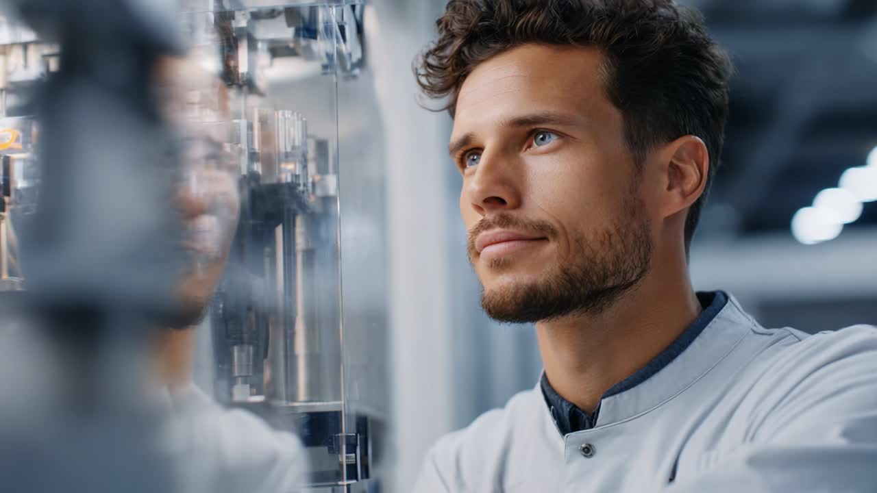 A dedicated researcher deep in thought observes advanced machinery in a modern laboratory, reflecting both curiosity and determination as he contemplates the future of scientific innovation and discovery