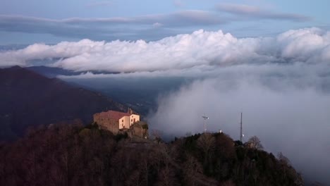 Drone-shot-orbiting-Santuari-de-Bellmunt-in-Catalonia