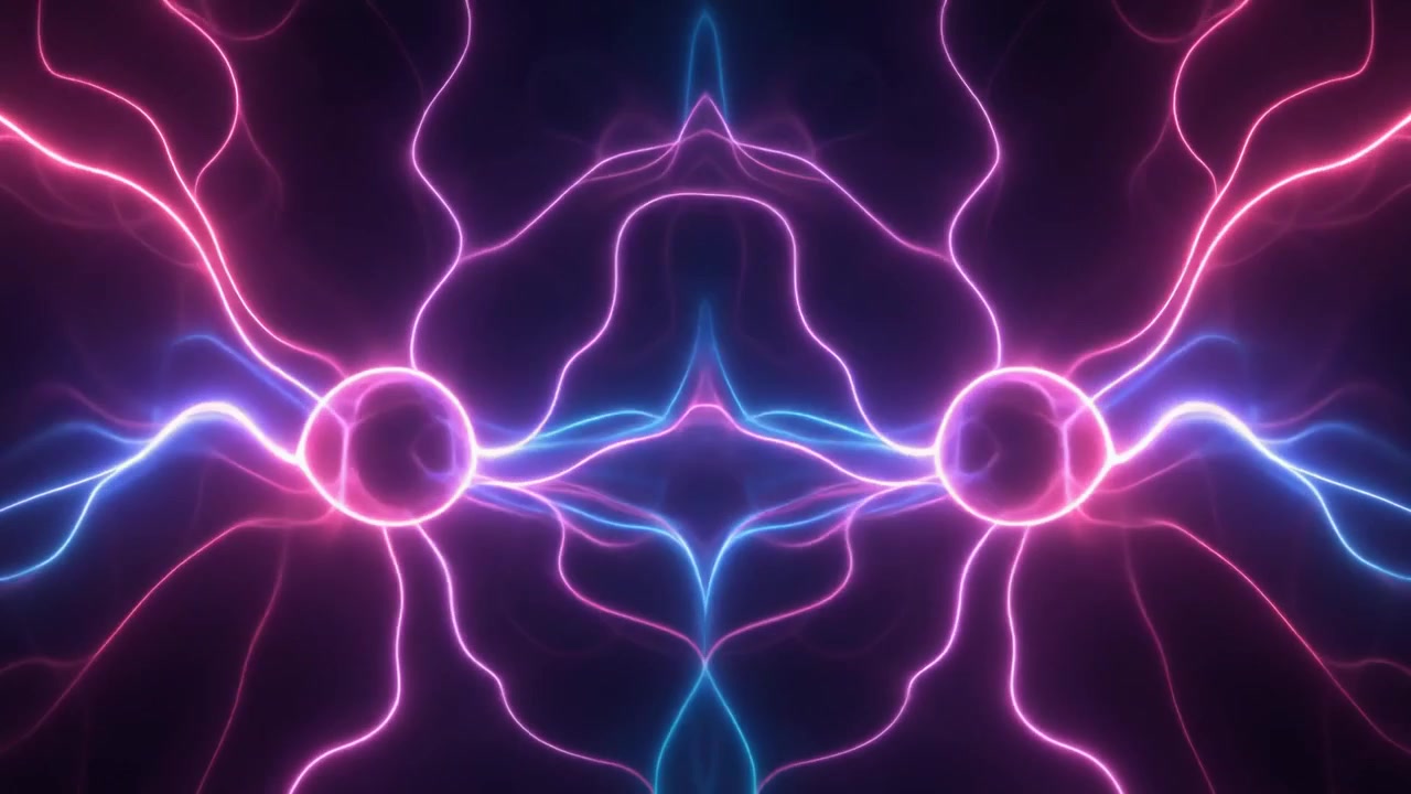 Scarica di Energia al Plasma Simmetrica Astratta con Fulmini Rosa e Blu