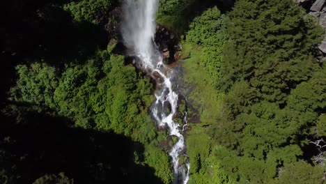 Top-aerial-view-of-grandiose-waterfall-captured-at-Patagonia,-Argentina,-South-America