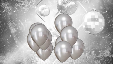 animation of silver balloons with mirror ball on silver background