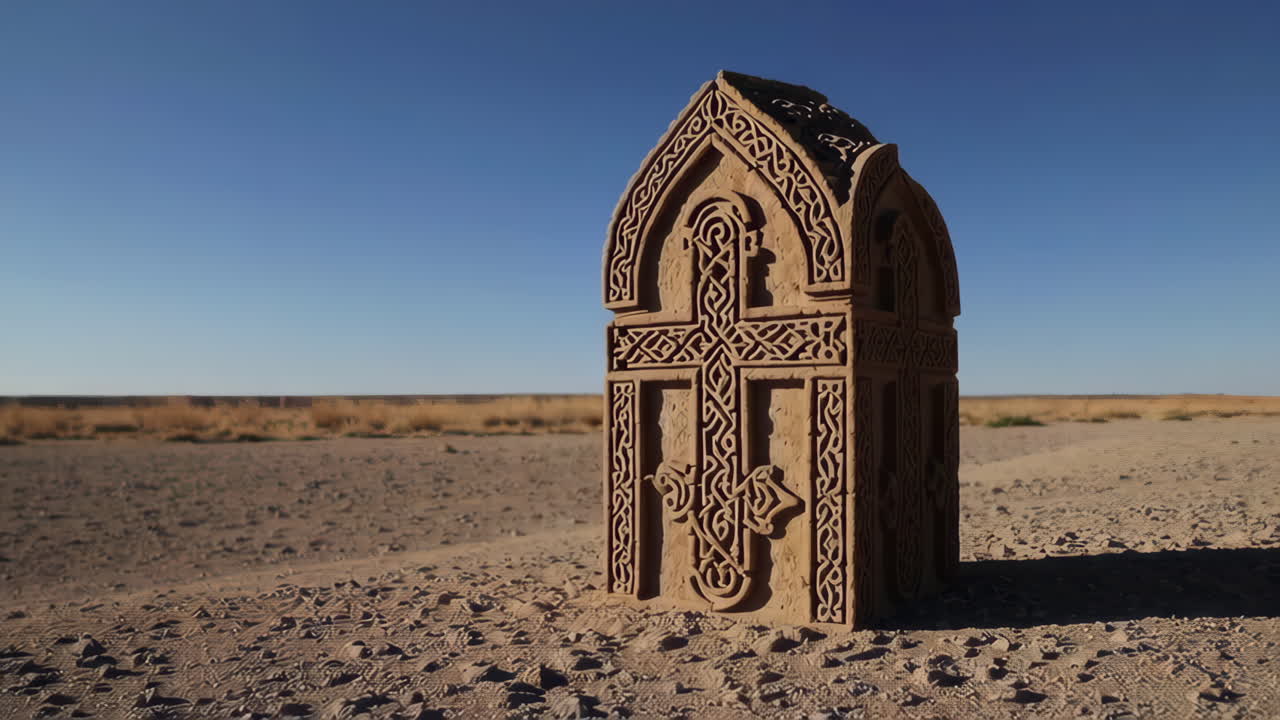 Ancient Stone Cross in Desert