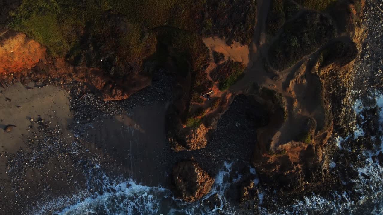 Birds Eye View Drone Footage Descending on Pescadero State Beach in California