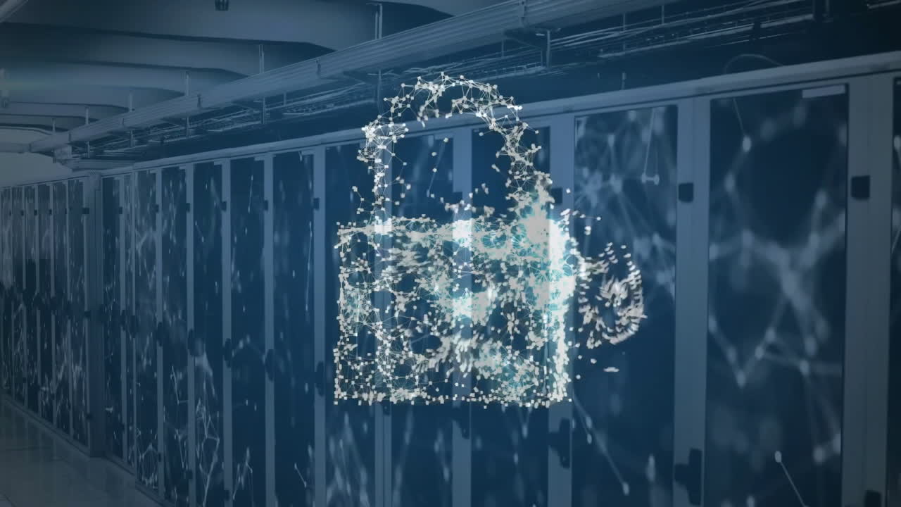 서버 을 통해 연결 네트워크와 함께 클라우드 및 락 아이콘의 애니메이션