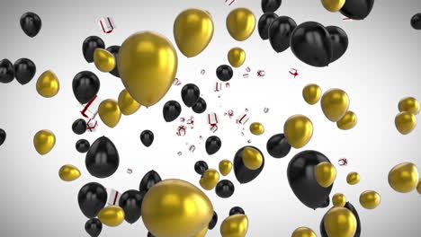 animación de globos y regalos sobre fondo blanco