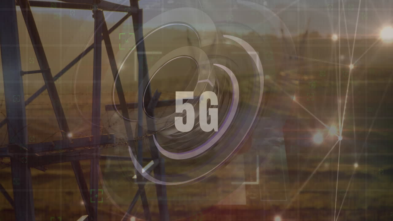 animación de texto de 5g sobre pilones