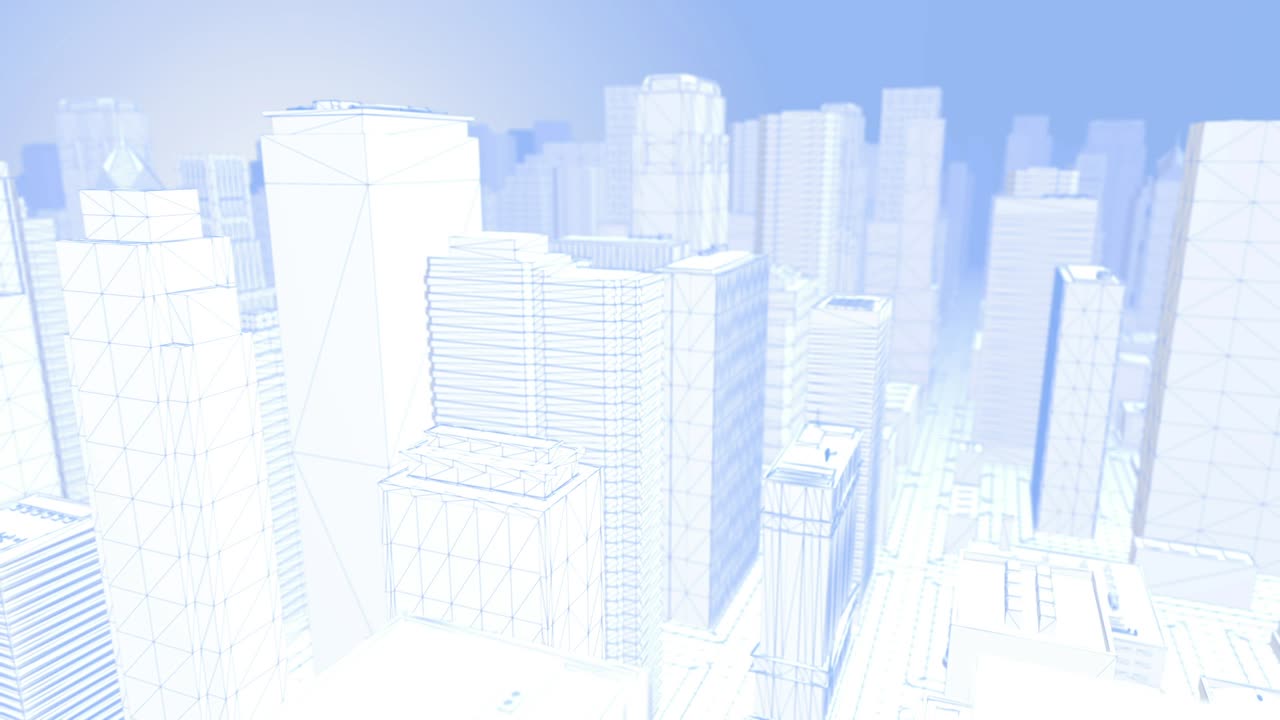 Looping Blue and White Wireframe City – flying through