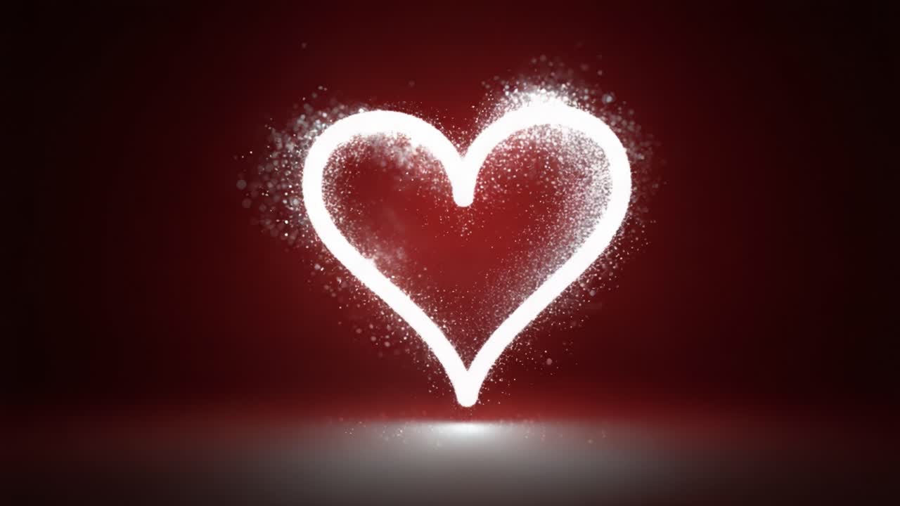 A Mesmerizing Display of Love: Captivating Heart Shapes Evolving with Gleaming Particles on a Rich Red Background