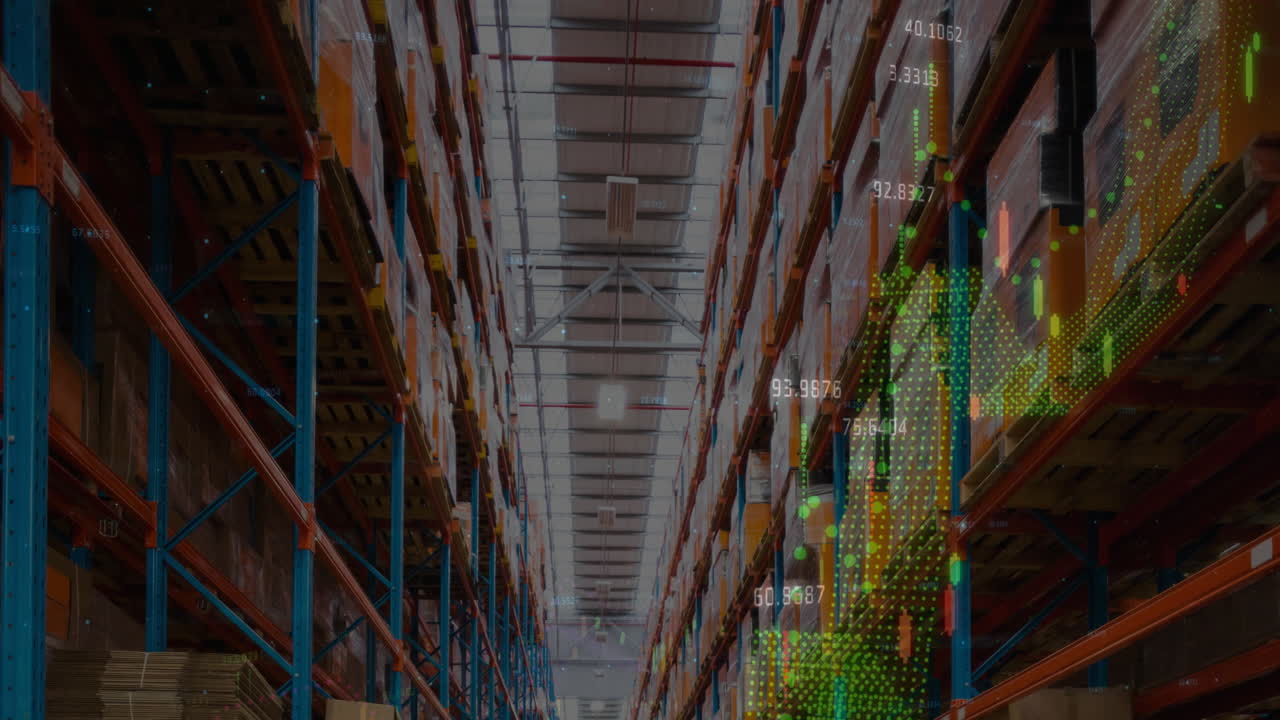 animación del procesamiento de datos en un almacén vacío