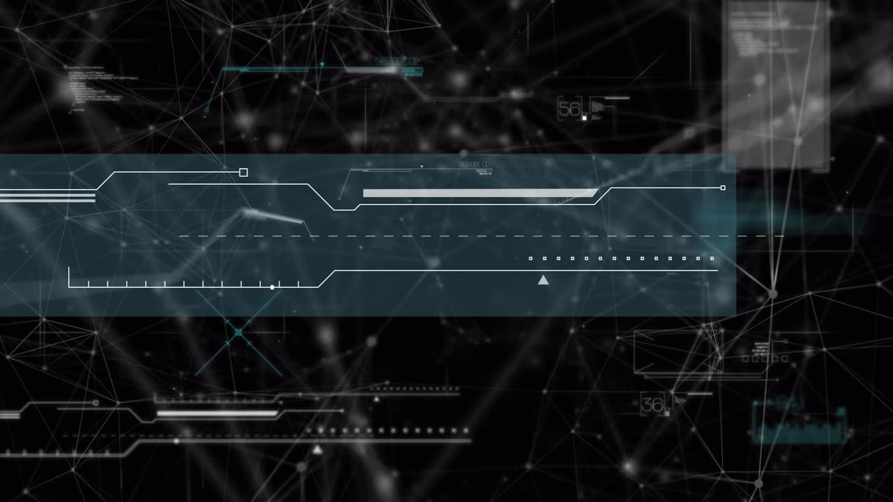 Animation of data processing on screen and network of connections
